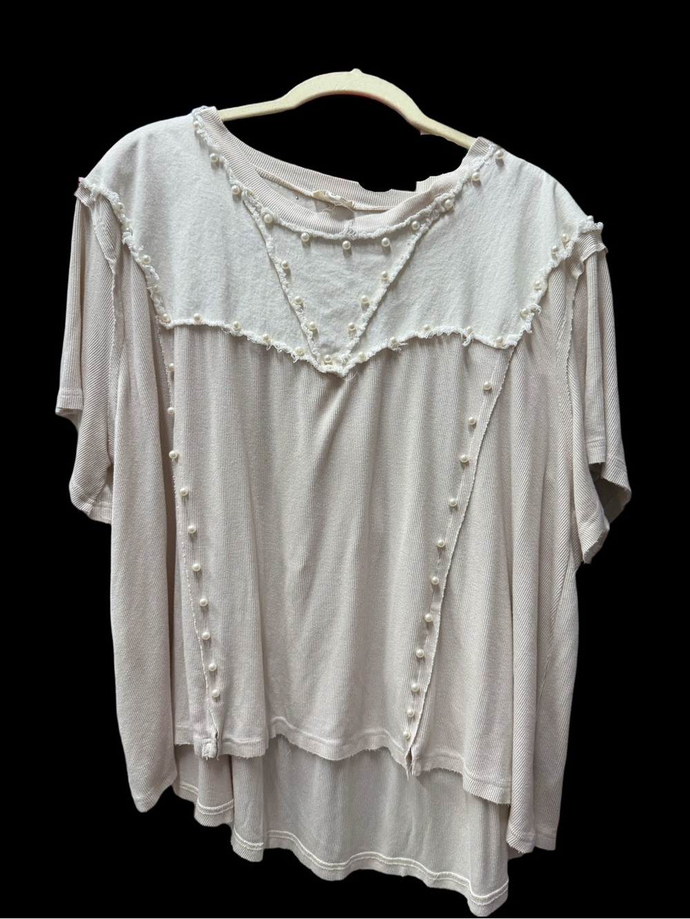 POL Ivory Pearl-Accent Short Sleeve Blouse